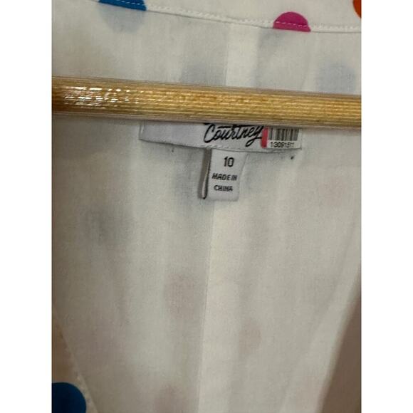 Color Me Courtney Long Short Sleeve Dress White w/polkadots Size 4 - Picture 7 of 11